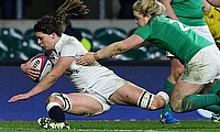 Abbie Scott, left, touches down for England's second try