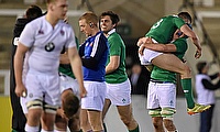 Shane Daly, left, and Will Connors celebrate following Ireland's victory.