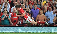 Harry Robinson scores a try on his Wales debut against the Barbarians in 2012