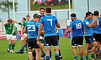Italian players celebrate their 22-21 victory over 2016 runners-up Ireland at AIA Arena