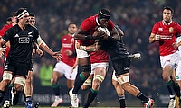 British and Irish Lions' Maro Itoje, pictured with the ball, scored a vital try against the Maori All Blacks