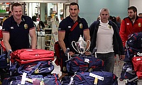 Sam Warburton, centre, arrived back at Heathrow with the Lions squad on Wednesday afternoon
