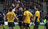 Australia's Sekope Kepu (number 3) was shown a red card during the Autumn Test against Scotland at Murrayfield, and has been handed a suspension
