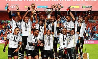 Fiji 7s team celebrating the win in Hamilton Sevens