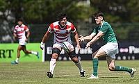 Ireland fly-half Harry Byrne passes during their 11th place play-off with Japan on day five of the World Rugby U20 Championship