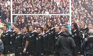 New Zealand players line up at Twickenham