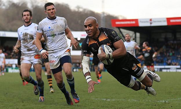 Tom Varndell scores his second try of the game for Wasps against Castres
