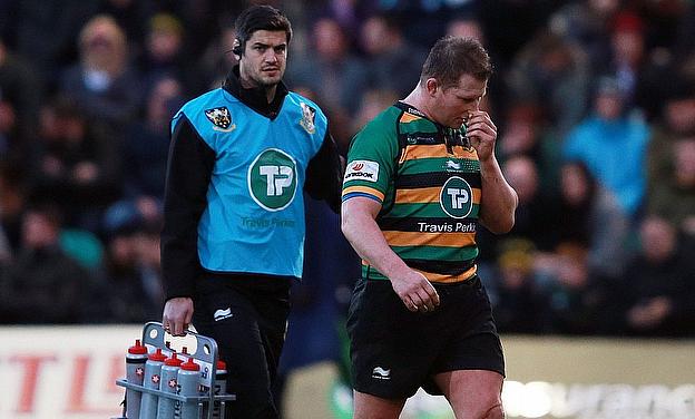 Northampton captain Dylan Hartley leaves the field after being sent off against Leicester