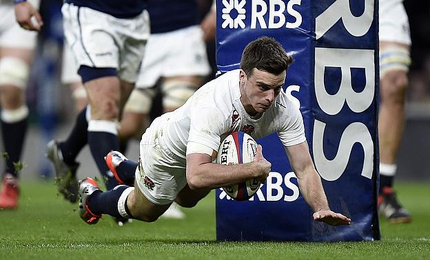 England's George Ford dives in to score a try