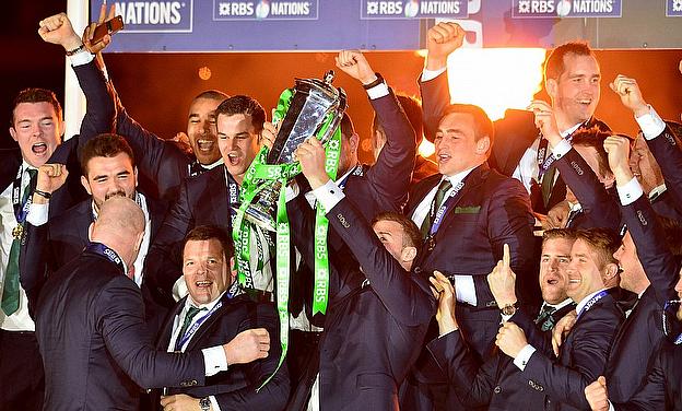 Ireland celebrate with the Six Nations trophy