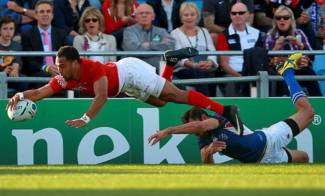 Tonga's Telusa Veainu dived for the line but his try was not given