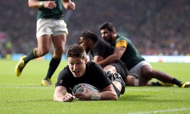 Beauden Barrett crosses for his try in the second half