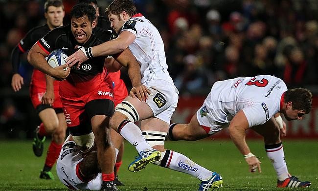 Saracens were reduced to 14 men in the 54th minute when Billy Vunipola, left, was shown a yellow card