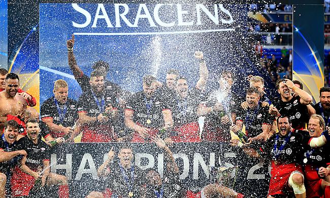 Saracens celebrate winning the European Champions Cup last season