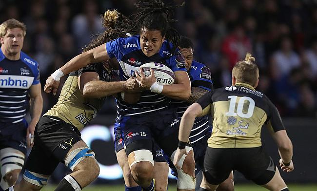 TJ Ioane, pictured centre, has signed a new contract at Sale