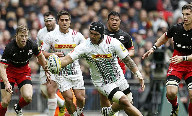 Mat Luamanu, centre, received a yellow card in the Anglo Welsh Cup against Exeter