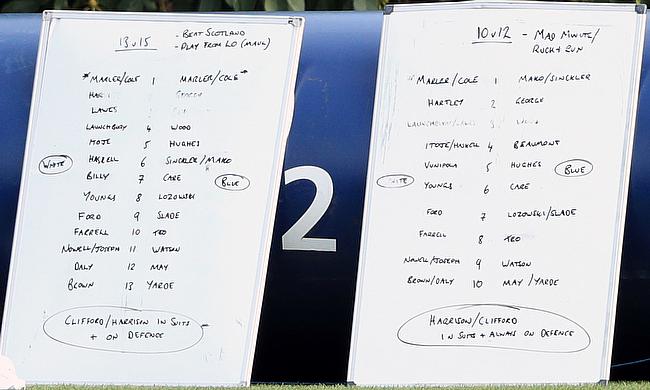 A view of tactic boards near the side of the pitch during England's training session on Tuesday