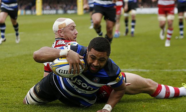 Taulupe Faletau scores Bath's first try against Gloucester