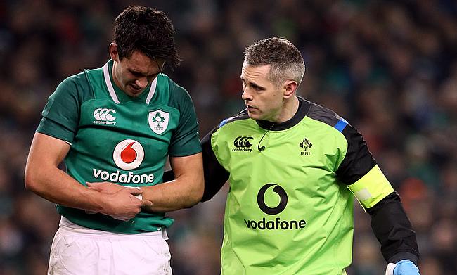 Joey Carbery, left, sustained a fractured wrist during Saturday's 23-20 win over Fiji
