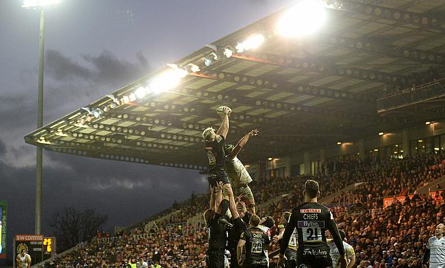 Exeter win a lineout during their win over Leicester