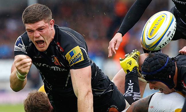 Exeter's Dave Ewers scored the first try in the victory over Montpellier
