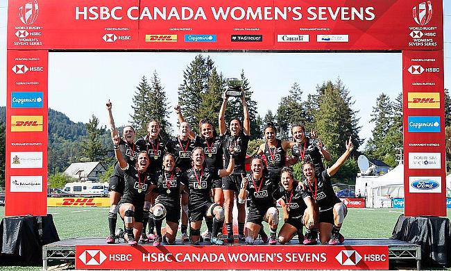 New Zealand Women's team celebrating their win in Canada leg