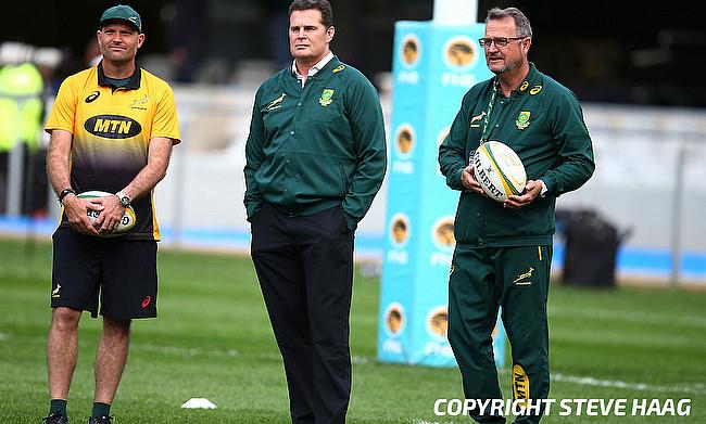 Rassie Erasmus (centre) wants to focus on his director of rugby role post World Cup