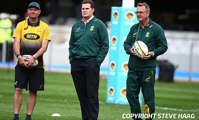 Rassie Erasmus (centre) will name the final World Cup squad on 26th August