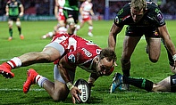 Billy Meakes evaded two Exeter defenders to score Gloucester's first try