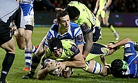 Sale's Josh Beaumont scores a try in the win over Newport
