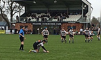 A kick is lined up during the Luctonians-Sedgley Park Tigers clash