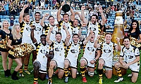 Wasps celebrating their victory over Exeter in the final of the Singha Premiership Rugby 7s Series