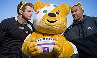 Ospreys Rugby players Dan Biggar and Eli Walker are joined by Pudsey