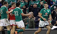 Tiernan OHalloran, right, scored Ireland's seventh try against Canada