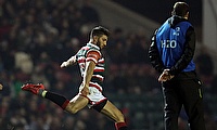 Leicester's Owen Williams kicks the winning penalty