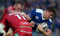Scarlets' Steff Evans was sent off for his part in this tackle on Leinster's Garry Ringrose