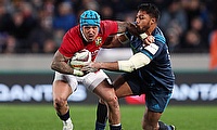 British and Irish Lions' Jack Nowell is tackled during the tour match at Eden Park
