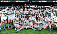 The triumphant Cambridge Women’s team after the 2017 Women’s Varsity Match at Twickenham Stadium.