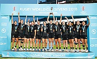 New Zealand celebrates the Rugby World Cup Sevens Championship win over France on day two of the Rugby World Cup Sevens 2018 at AT&T Park in San Franc