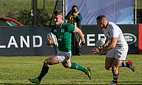 Ireland break through the England defence in their Pool B match at Club de Rugby Ateneo Inmaculada (CRAI) in Santa Fe on day one of the World Rugby U2