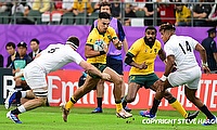 Jordan Petaia (centre) featured for Australia in the recently World Cup campaign