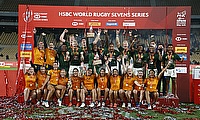 Gold medal winners Australia and South Africa pose for a group photo on day three of the HSBC Spain Sevens Seville