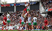 Nicolas Martins of Portugal wins the lineout for Portugal during the Rugby World Cup game against Georgia