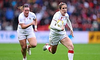 Abby Dow of England runs with the ball during the Women's Rugby World Cup 2025 Quarter Final matc