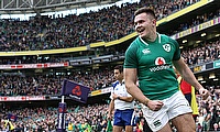 Jacob Stockdale started at left wing for Ireland