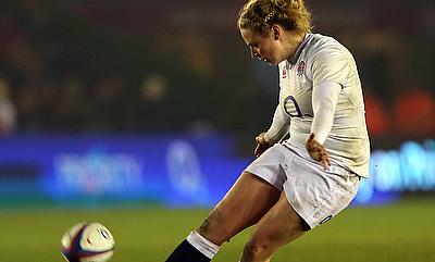 England's Amber Reed kicks a penalty against Wales