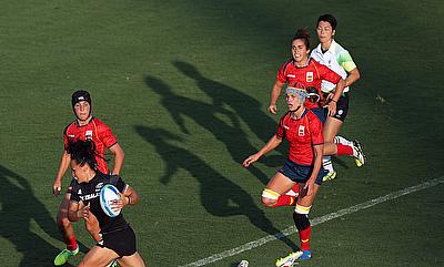 Portia Woodman, with the ball, scored eight tries