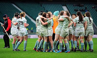 Cambridge Women's team celebrating the win over Oxford