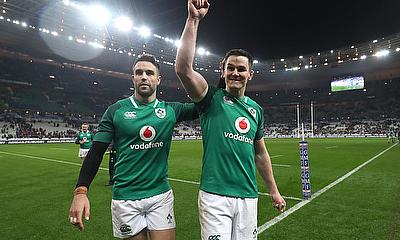 Conor Murray and Jonny Sexton after the France game (Round 1)