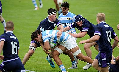 Argentina's Salvador Ochoa tries to burst through the Scotland defence on day two of the World Rugby U20 Championship 2018